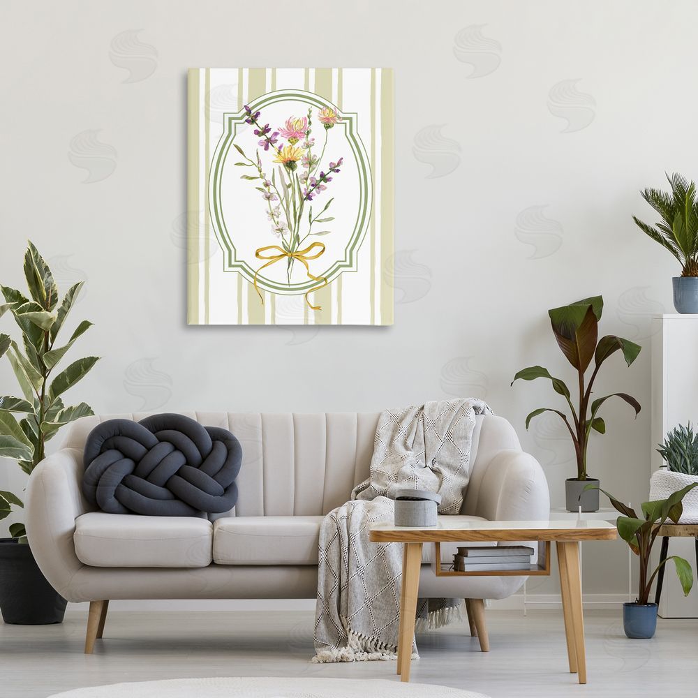 Adonna Ebrahimi Wildflowers Bouquet Classic Stripes Stretched Canvas Wall Art Print in Room