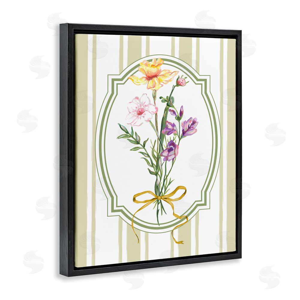 Adonna Ebrahimi Vintage Wildflowers with Ribbon Black Floating Frame Canvas Wall Art Print