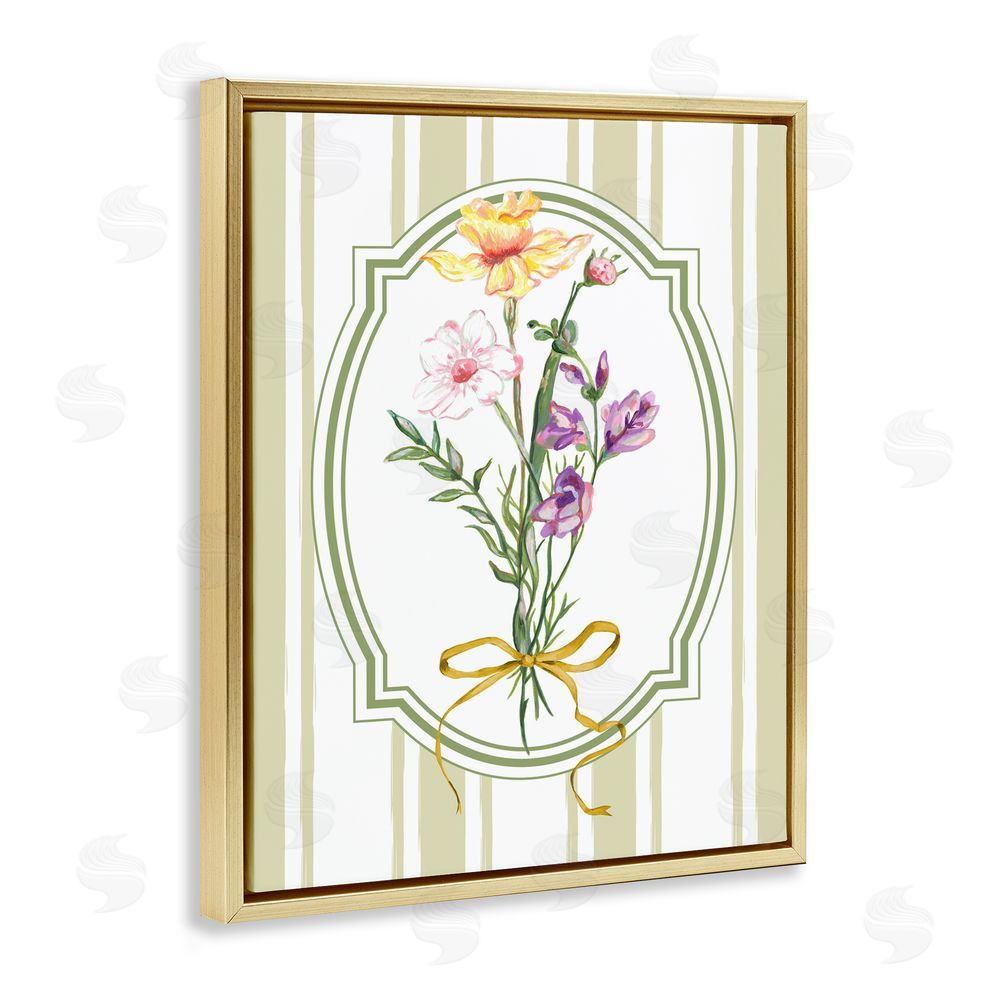 Adonna Ebrahimi Vintage Wildflowers with Ribbon Gold Floating Frame Canvas Wall Art Print