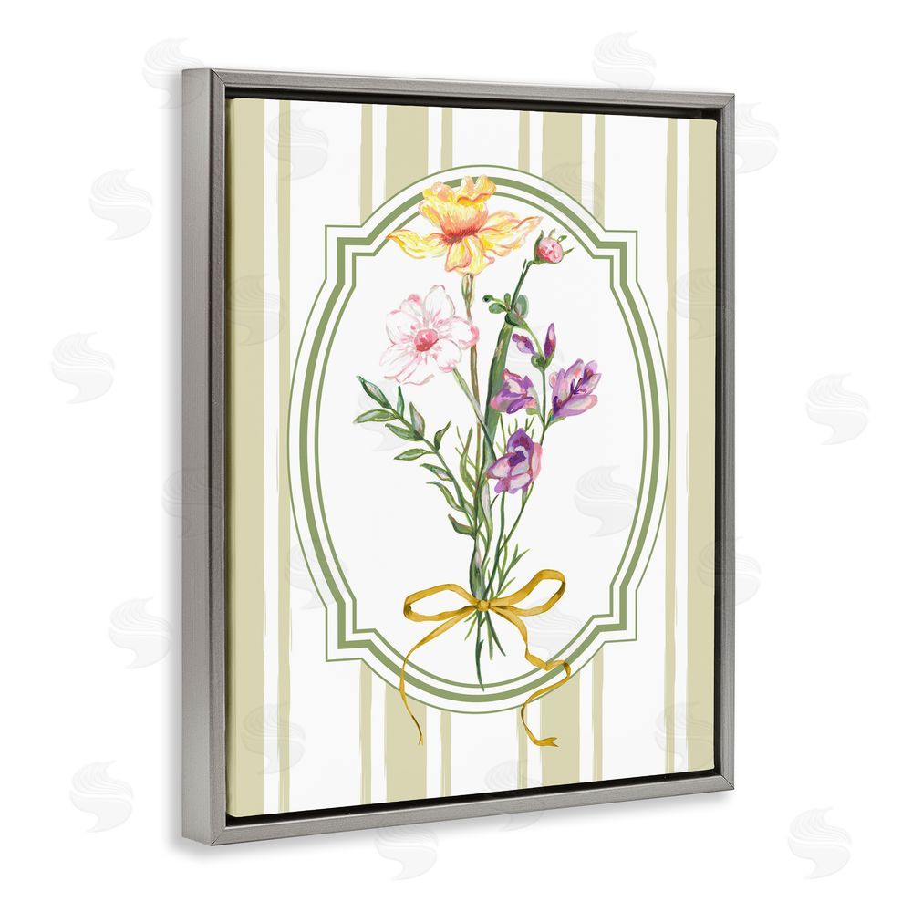 Adonna Ebrahimi Vintage Wildflowers with Ribbon Gray Floating Frame Canvas Wall Art Print
