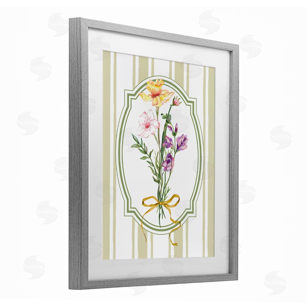 Adonna Ebrahimi Vintage Wildflowers with Ribbon Gray Framed Print Under Glass Wall Art