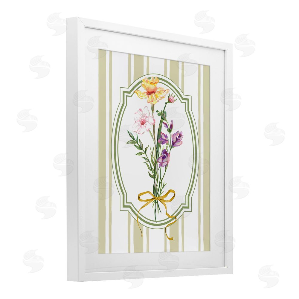 Adonna Ebrahimi Vintage Wildflowers with Ribbon White Framed Print Under Glass Wall Art