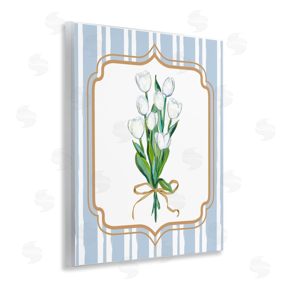 Adonna Ebrahimi White Tulip Bouquet & Stripes Wooden Wall Plaque Art Print