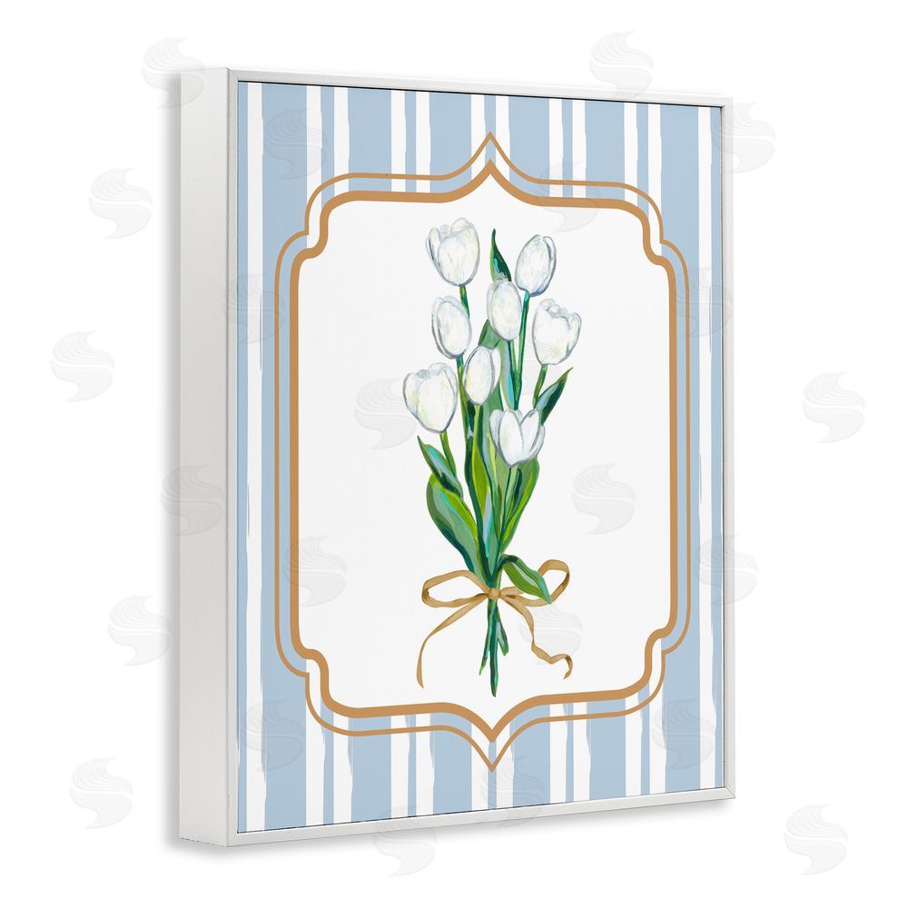 Adonna Ebrahimi White Tulip Bouquet & Stripes White Framed Giclee Print Wall Art