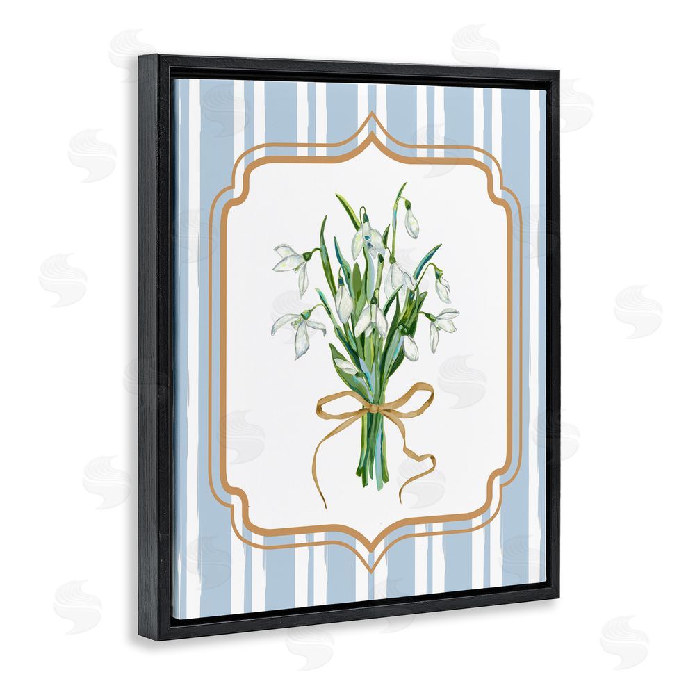 Adonna Ebrahimi White Flower Bundle on Stripes Black Floating Frame Canvas Wall Art Print