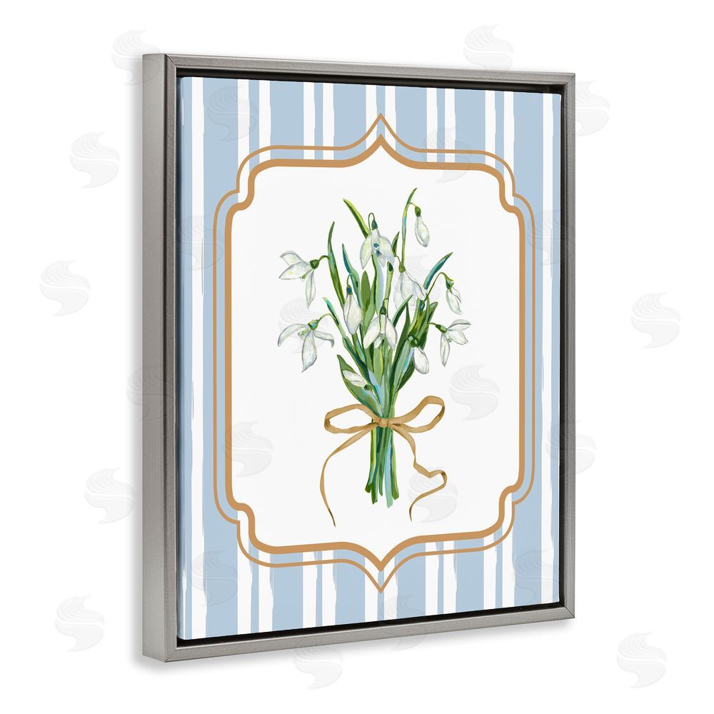 Adonna Ebrahimi White Flower Bundle on Stripes Gray Floating Frame Canvas Wall Art Print
