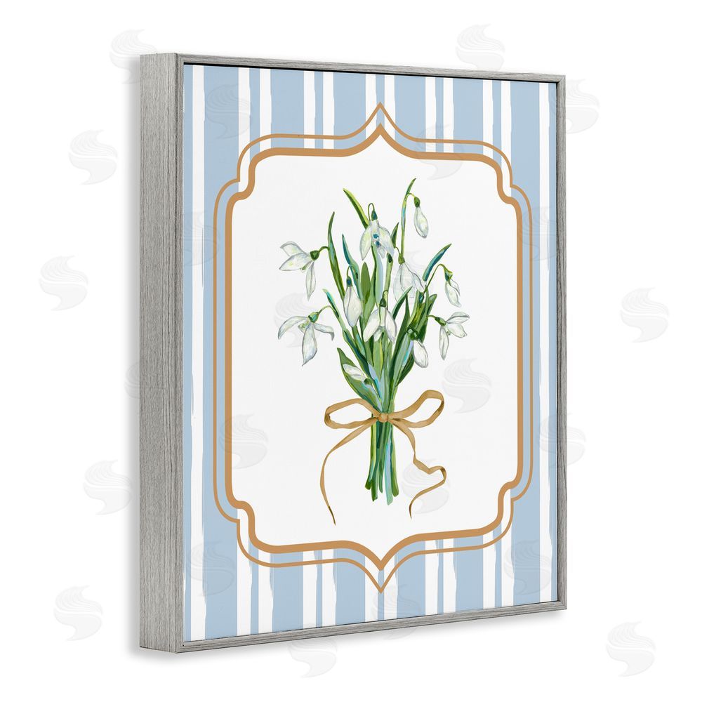 Adonna Ebrahimi White Flower Bundle on Stripes Gray Framed Giclee Print Wall Art