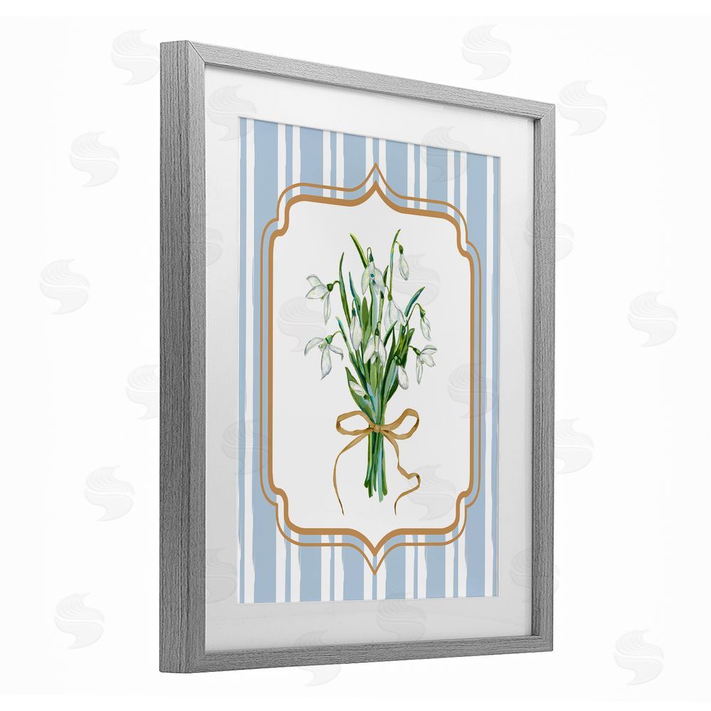 Adonna Ebrahimi White Flower Bundle on Stripes Gray Framed Print Under Glass Wall Art