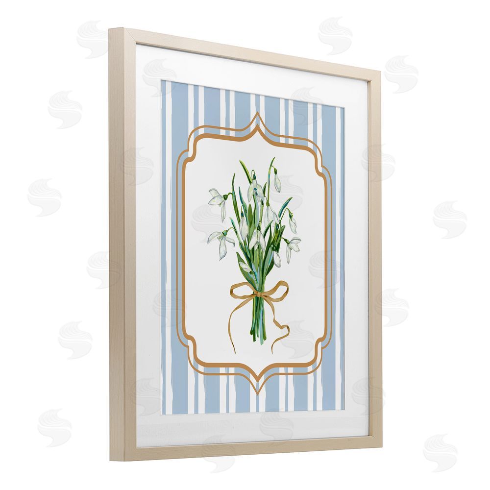 Adonna Ebrahimi White Flower Bundle on Stripes Brown Framed Print Under Glass Wall Art