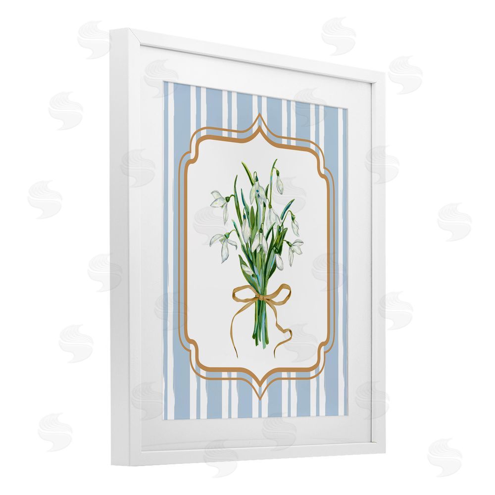 Adonna Ebrahimi White Flower Bundle on Stripes White Framed Print Under Glass Wall Art