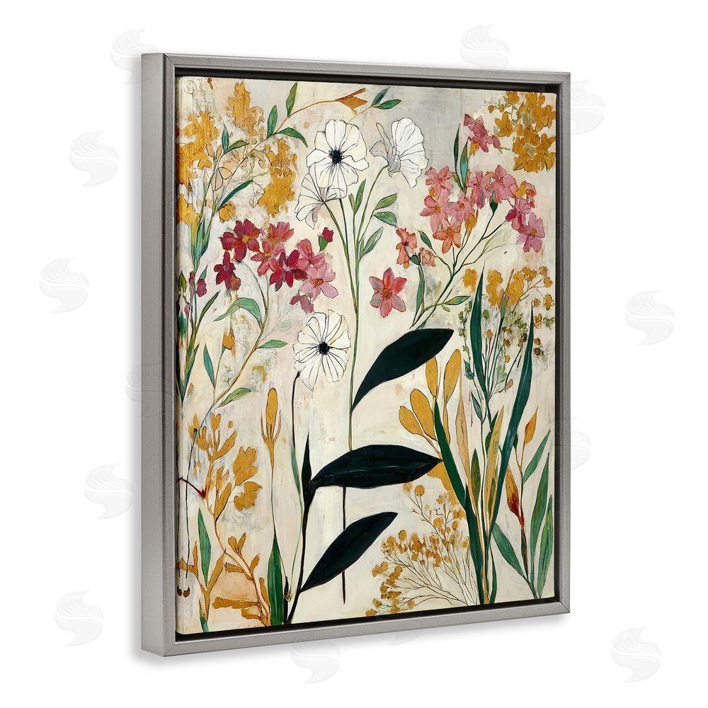 Annabelle Hall Vintage Playful Botanicals Gray Floating Frame Canvas Wall Art Print