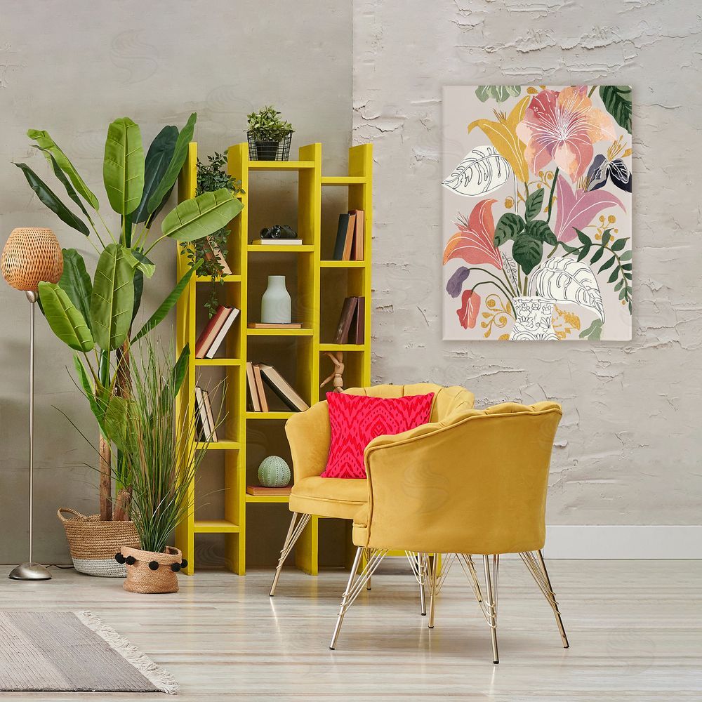 Annabelle Hall Playful Flower Bouquet Stretched Canvas Wall Art Print in Room