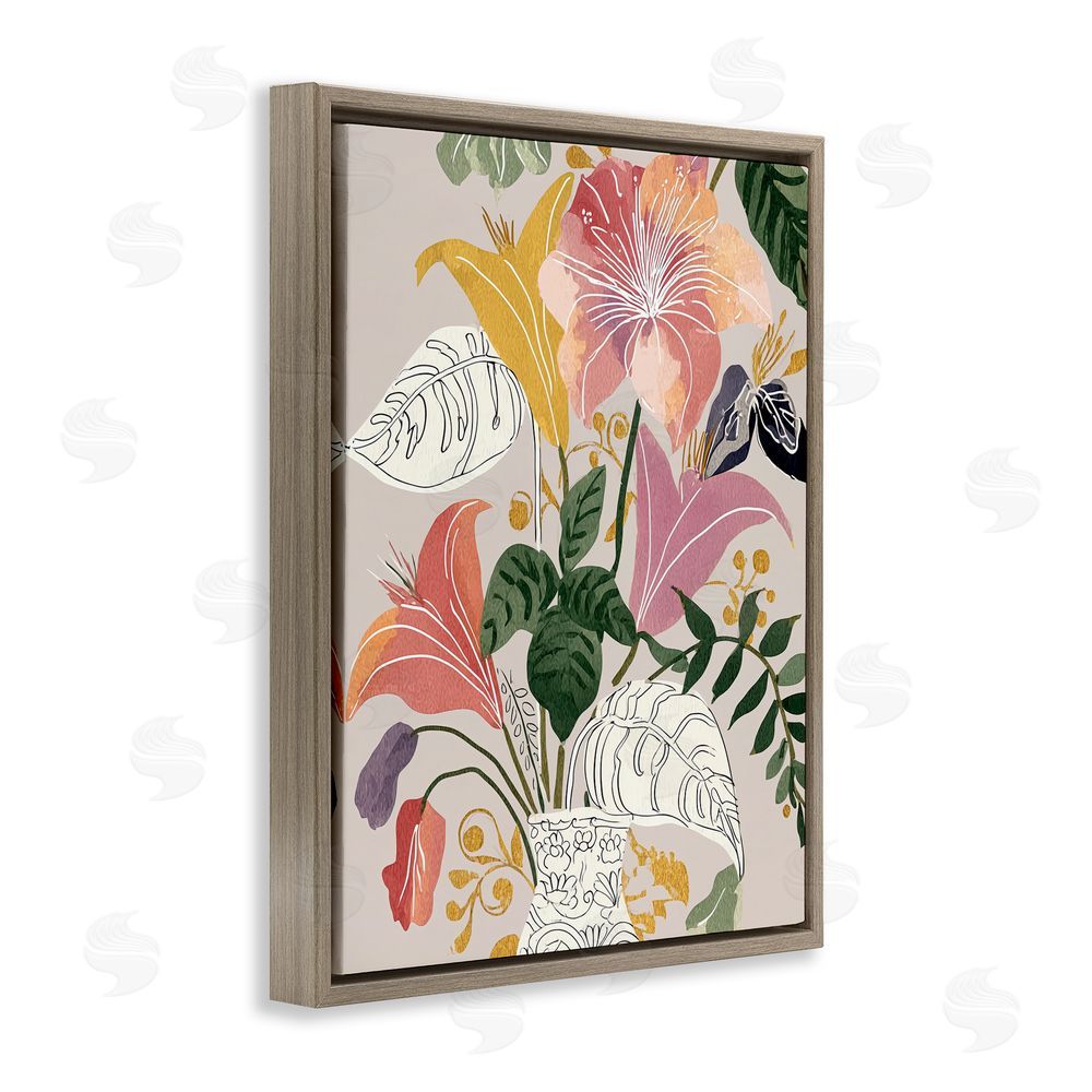 Annabelle Hall Playful Flower Bouquet Brown Floating Frame Canvas Wall Art Print