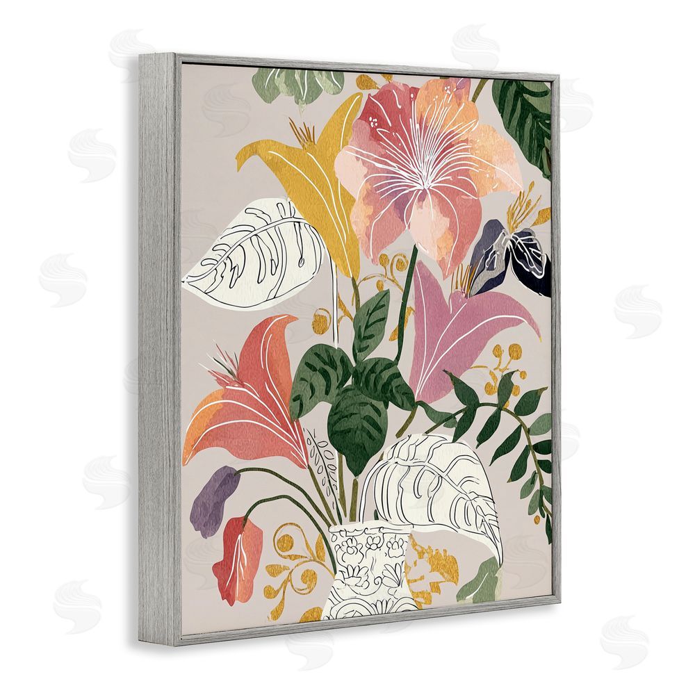 Annabelle Hall Playful Flower Bouquet Gray Framed Giclee Print Wall Art