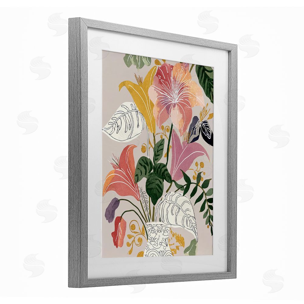 Annabelle Hall Playful Flower Bouquet Gray Framed Print Under Glass Wall Art