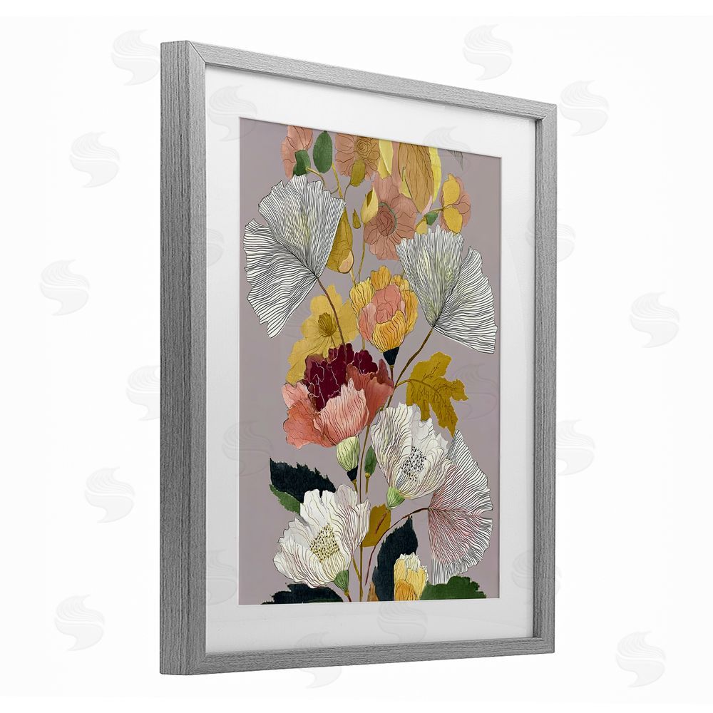 Annabelle Hall Detailed Foliage Leaves Gray Framed Print Under Glass Wall Art