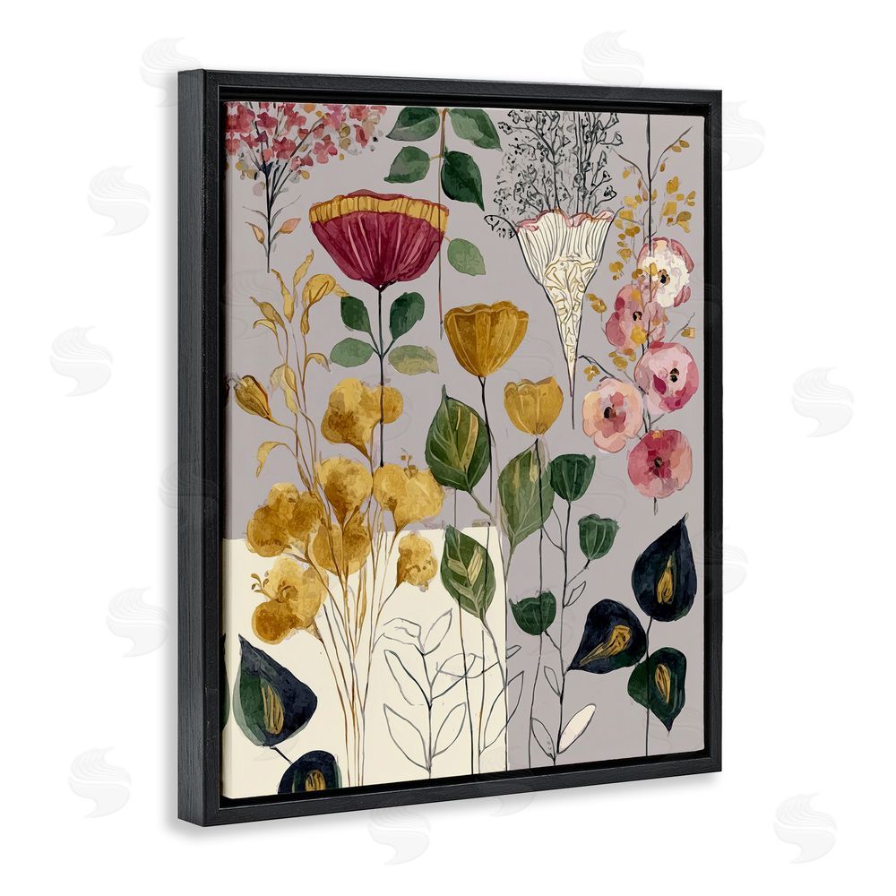 Annabelle Hall Playful Assumptions Foliage Black Floating Frame Canvas Wall Art Print