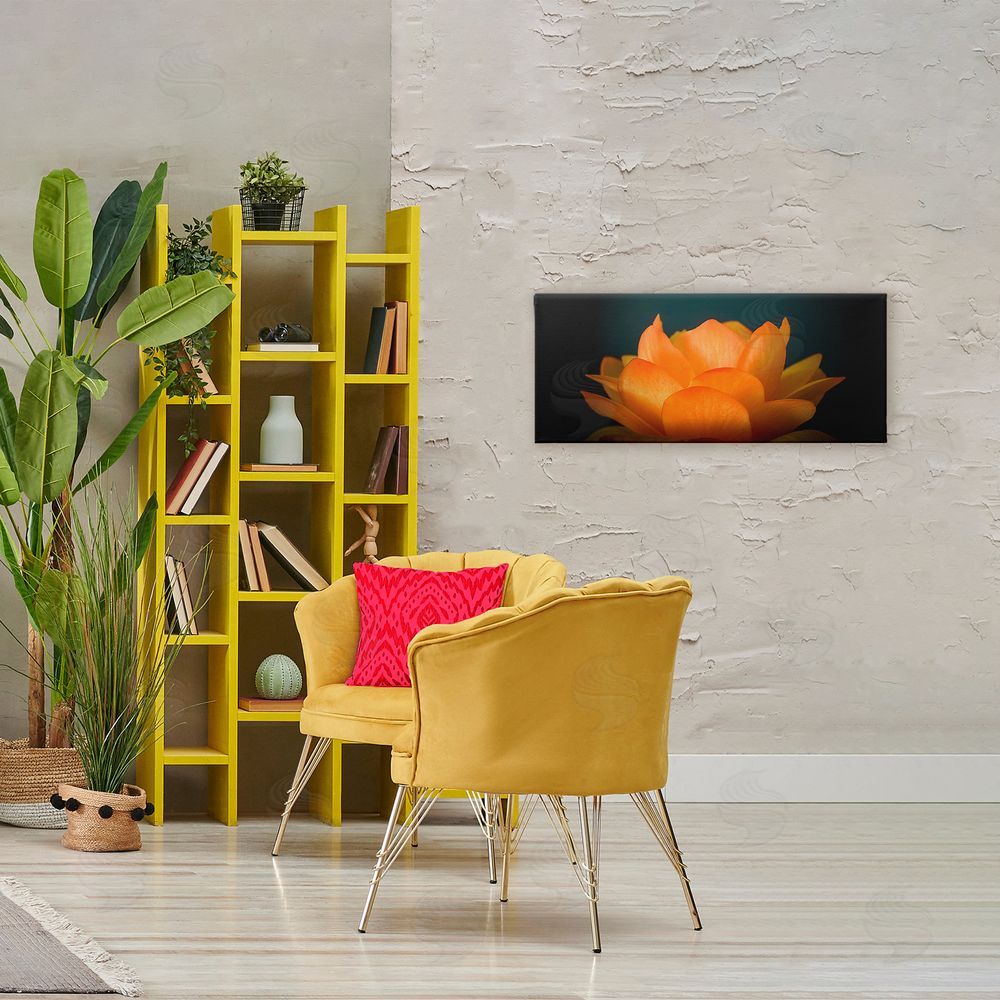 Phillip Flowers Glowing Orange Lotus Stretched Canvas Wall Art Print in Room