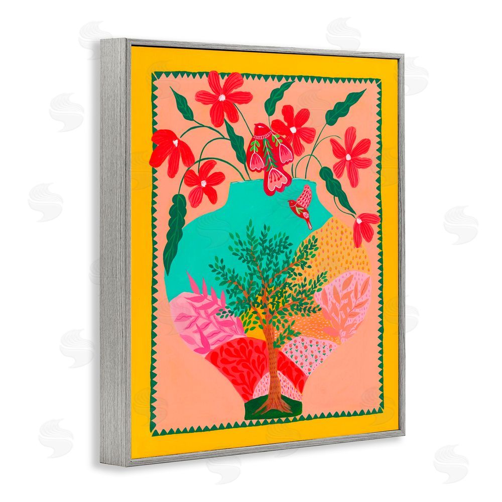 Nabeela Rumi Folk Patterned Hope Vase Gray Framed Giclee Print Wall Art