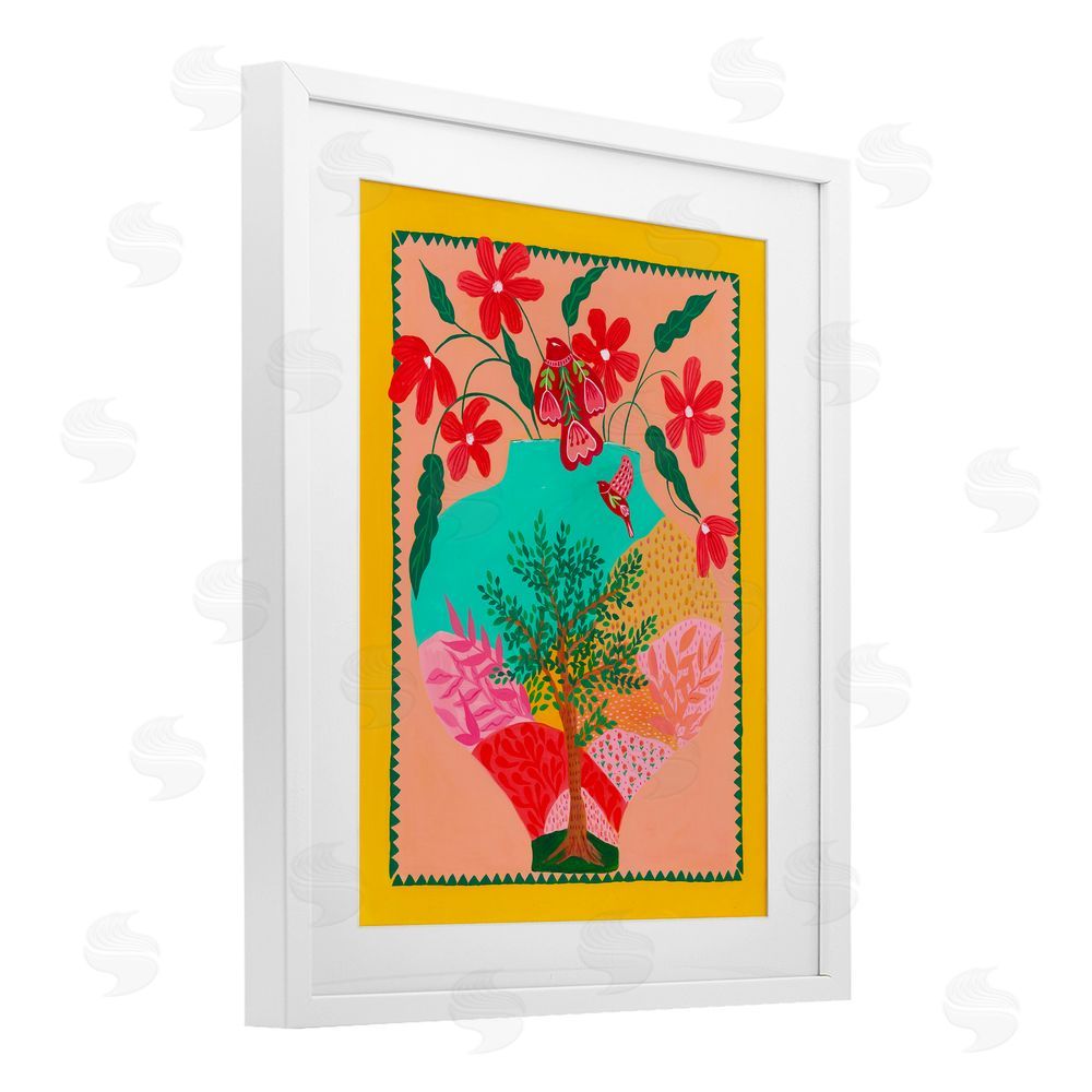 Nabeela Rumi Folk Patterned Hope Vase White Framed Print Under Glass Wall Art