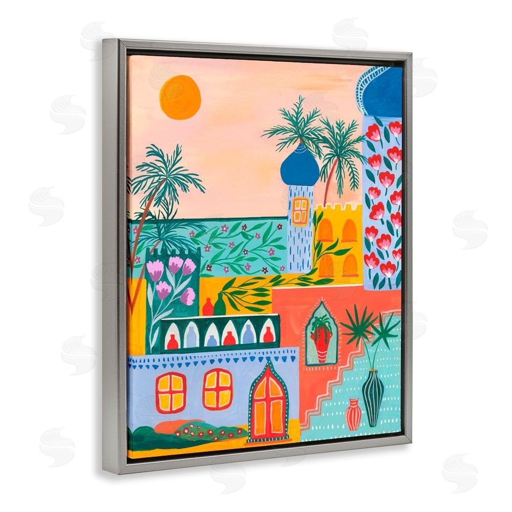 Nabeela Rumi Egyptian City Architecture Gray Floating Frame Canvas Wall Art Print
