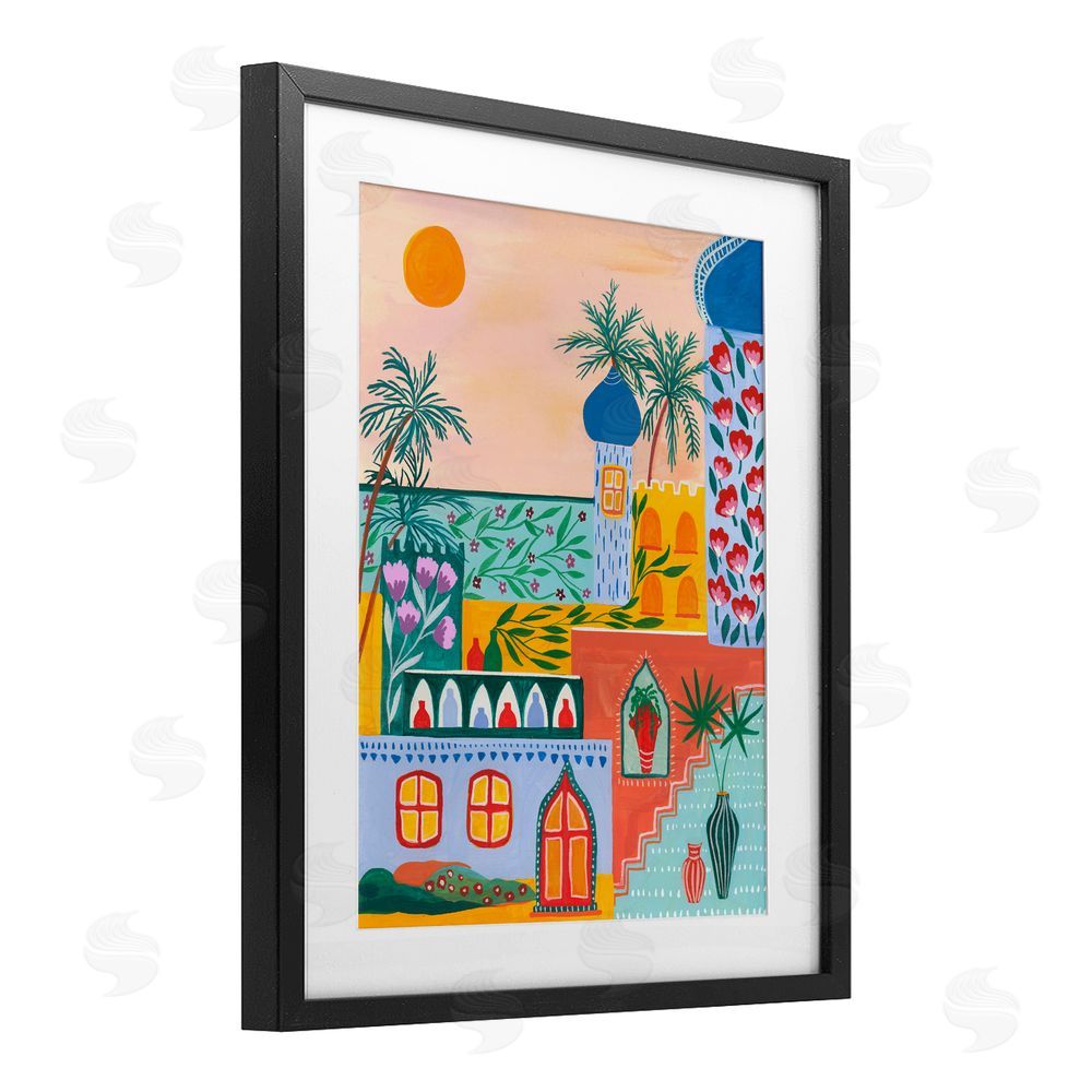 Nabeela Rumi Egyptian City Architecture Black Framed Print Under Glass Wall Art