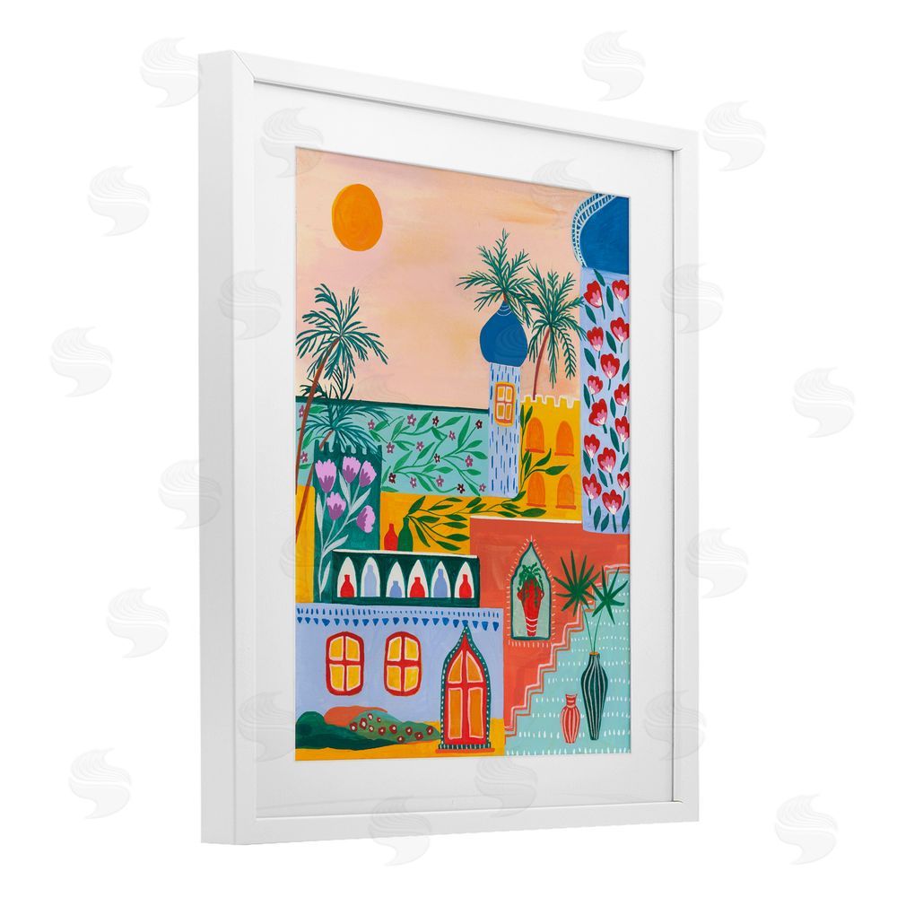 Nabeela Rumi Egyptian City Architecture White Framed Print Under Glass Wall Art