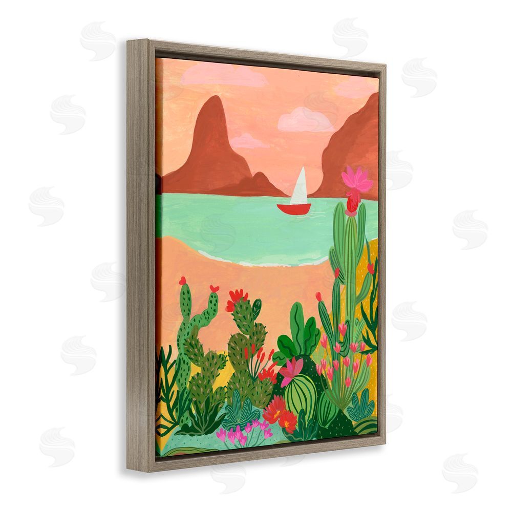 Nabeela Rumi Desert Oasis Boat Brown Floating Frame Canvas Wall Art Print