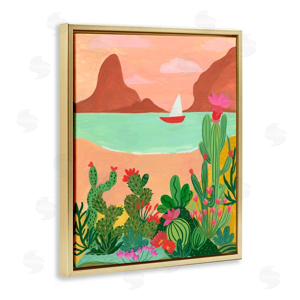 Nabeela Rumi Desert Oasis Boat Gold Floating Frame Canvas Wall Art Print