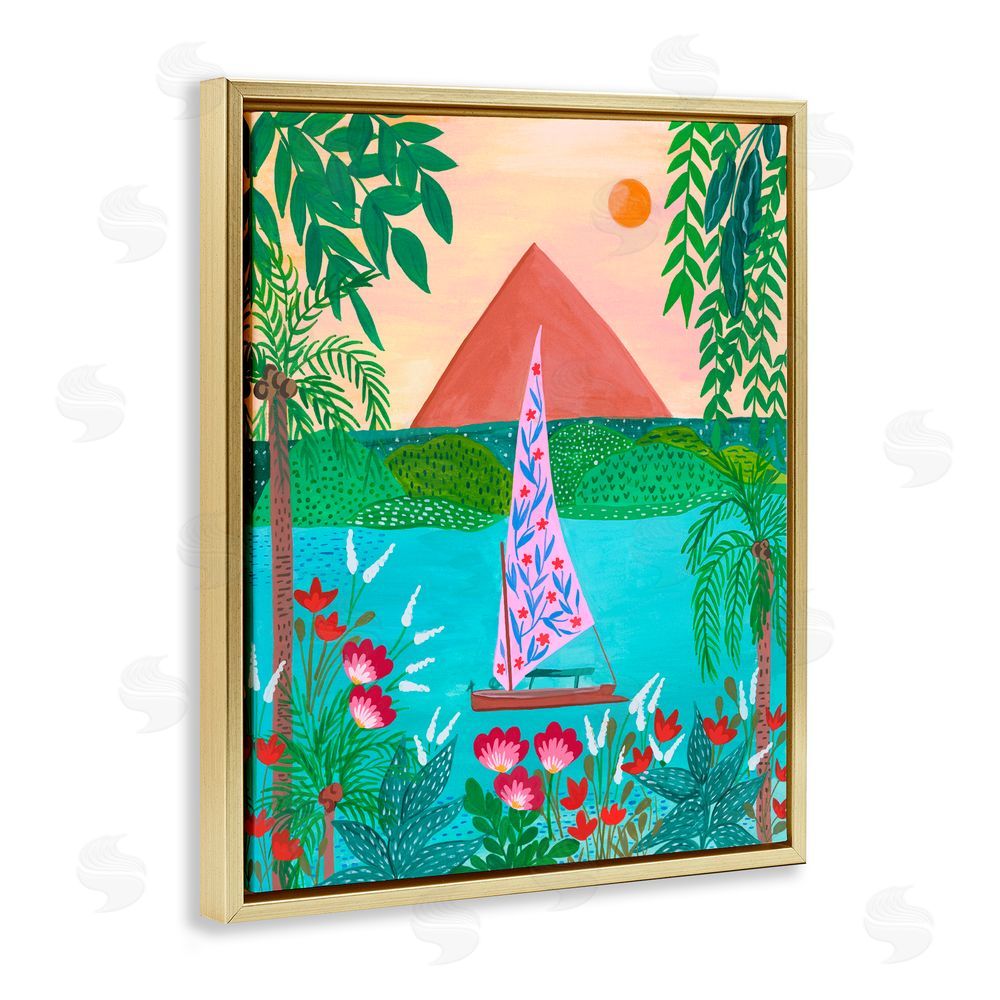 Nabeela Rumi Sailboat on Egypt Nile Gold Floating Frame Canvas Wall Art Print