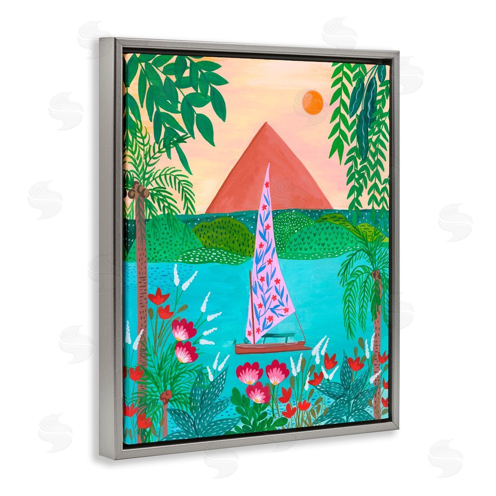Nabeela Rumi Sailboat on Egypt Nile Gray Floating Frame Canvas Wall Art Print