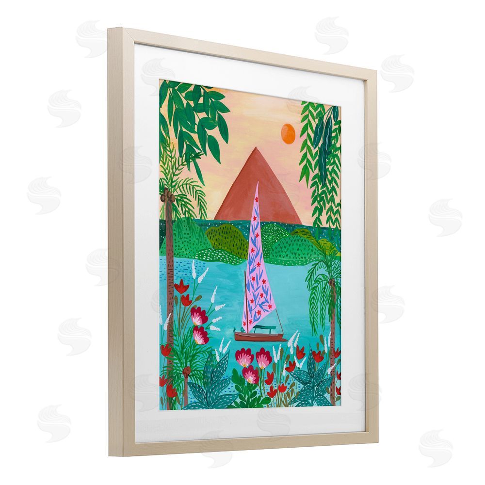 Nabeela Rumi Sailboat on Egypt Nile Brown Framed Print Under Glass Wall Art