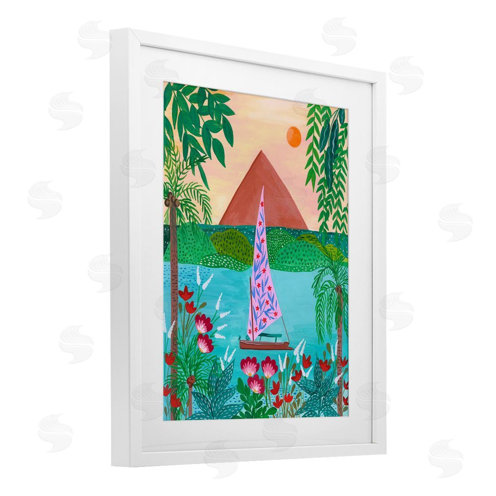 Nabeela Rumi Sailboat on Egypt Nile White Framed Print Under Glass Wall Art