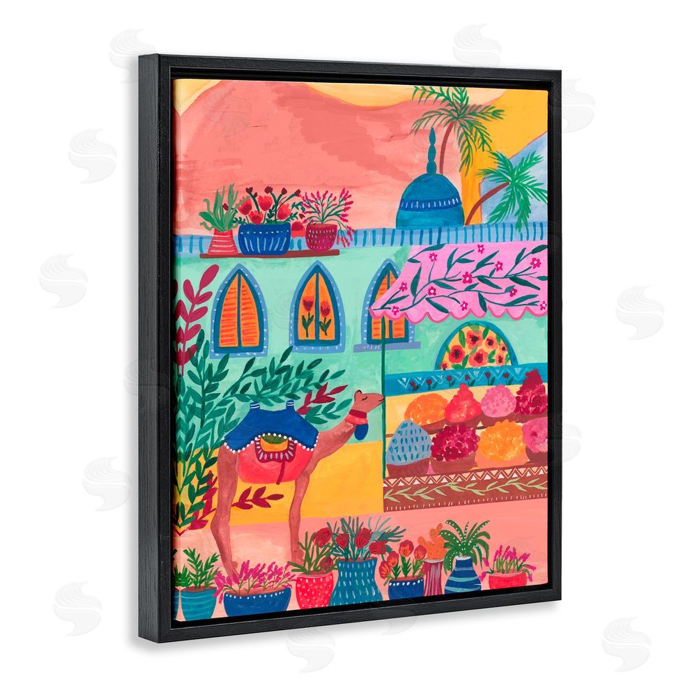 Nabeela Rumi Exotic Egypt Camel Black Floating Frame Canvas Wall Art Print