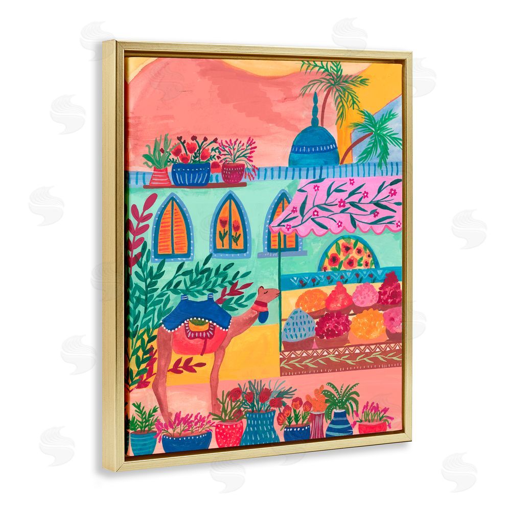 Nabeela Rumi Exotic Egypt Camel Gold Floating Frame Canvas Wall Art Print