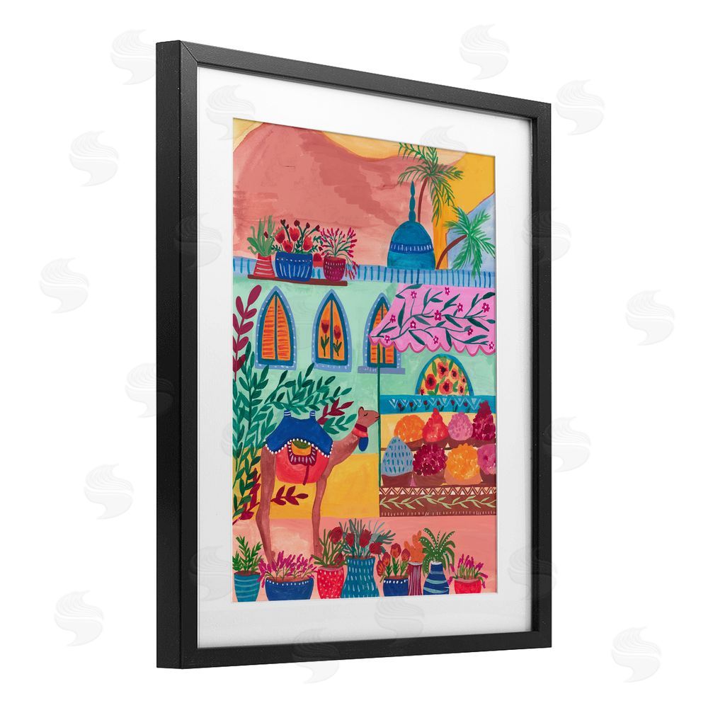 Nabeela Rumi Exotic Egypt Camel Black Framed Print Under Glass Wall Art