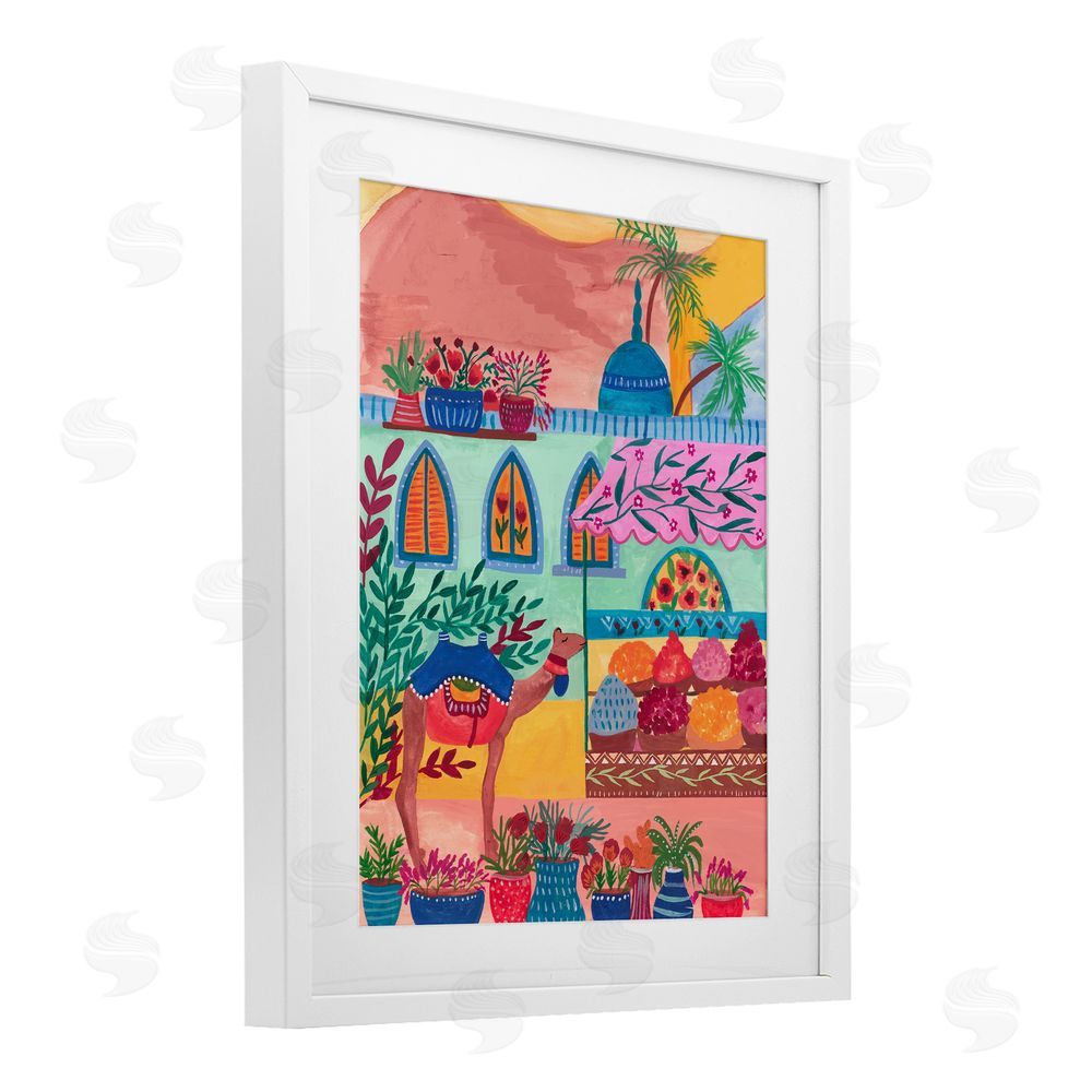 Nabeela Rumi Exotic Egypt Camel White Framed Print Under Glass Wall Art