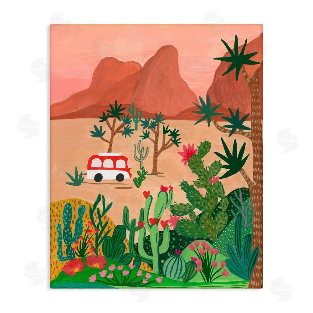 Nabeela Rumi Desert Camper & Cacti Stretched Canvas Wall Art Print