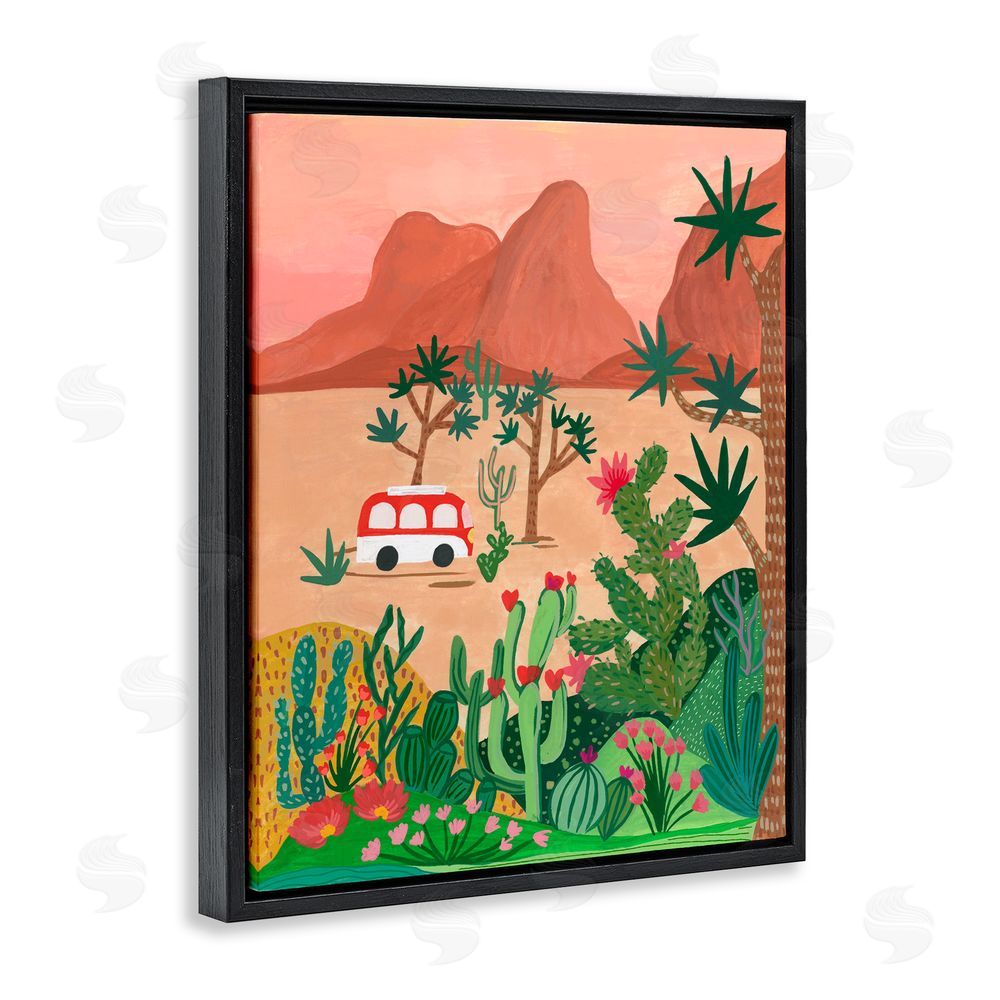 Nabeela Rumi Desert Camper & Cacti Black Floating Frame Canvas Wall Art Print