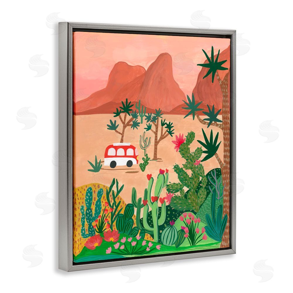 Nabeela Rumi Desert Camper & Cacti Gray Floating Frame Canvas Wall Art Print