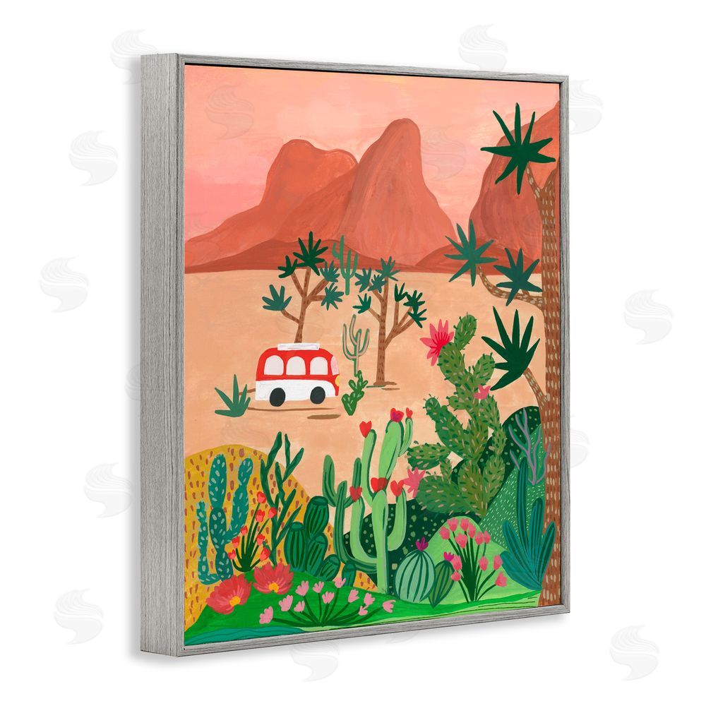 Nabeela Rumi Desert Camper & Cacti Gray Framed Giclee Print Wall Art
