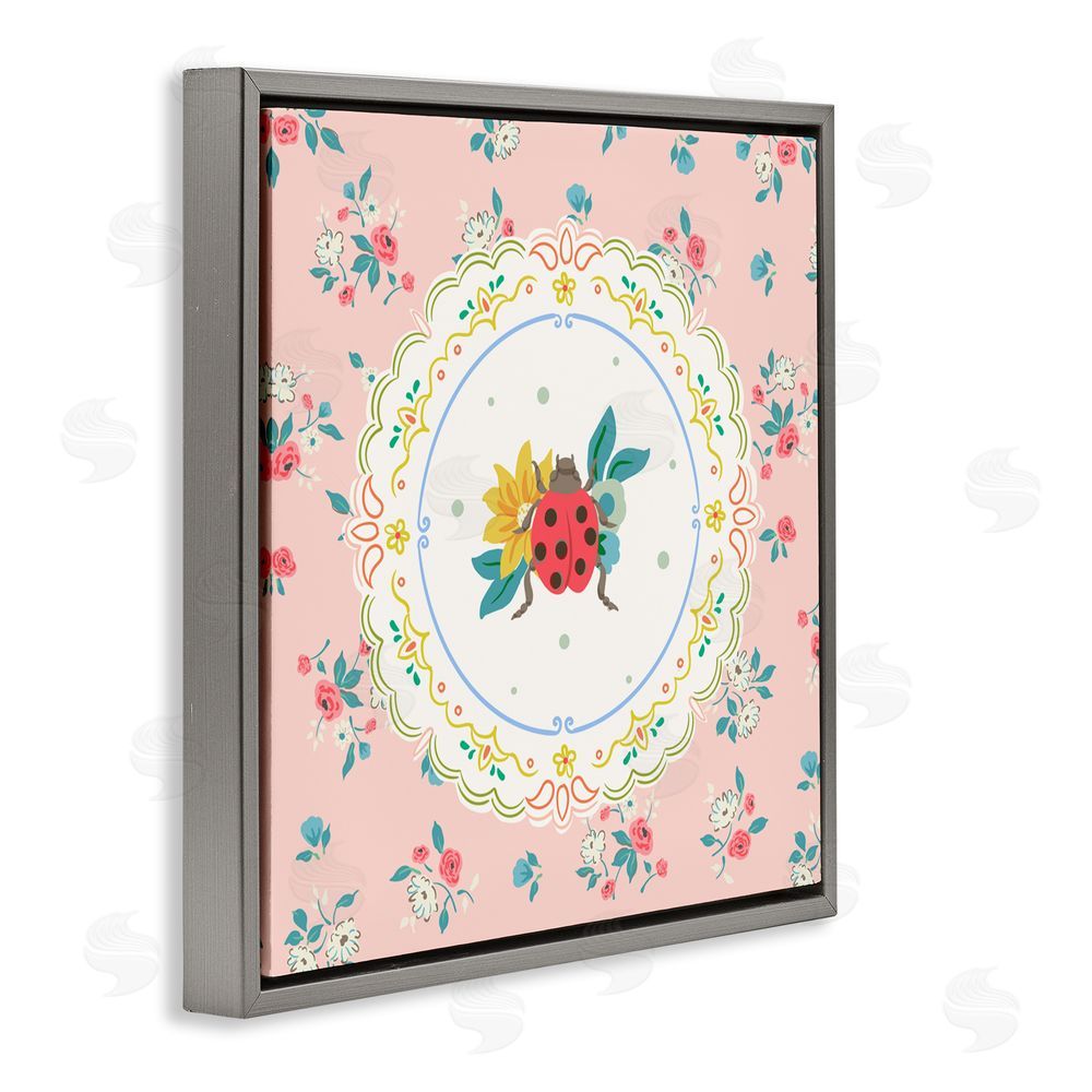 Angela Steahling Spring Lady Bug Lace Pattern Gray Floating Frame Canvas Wall Art Print