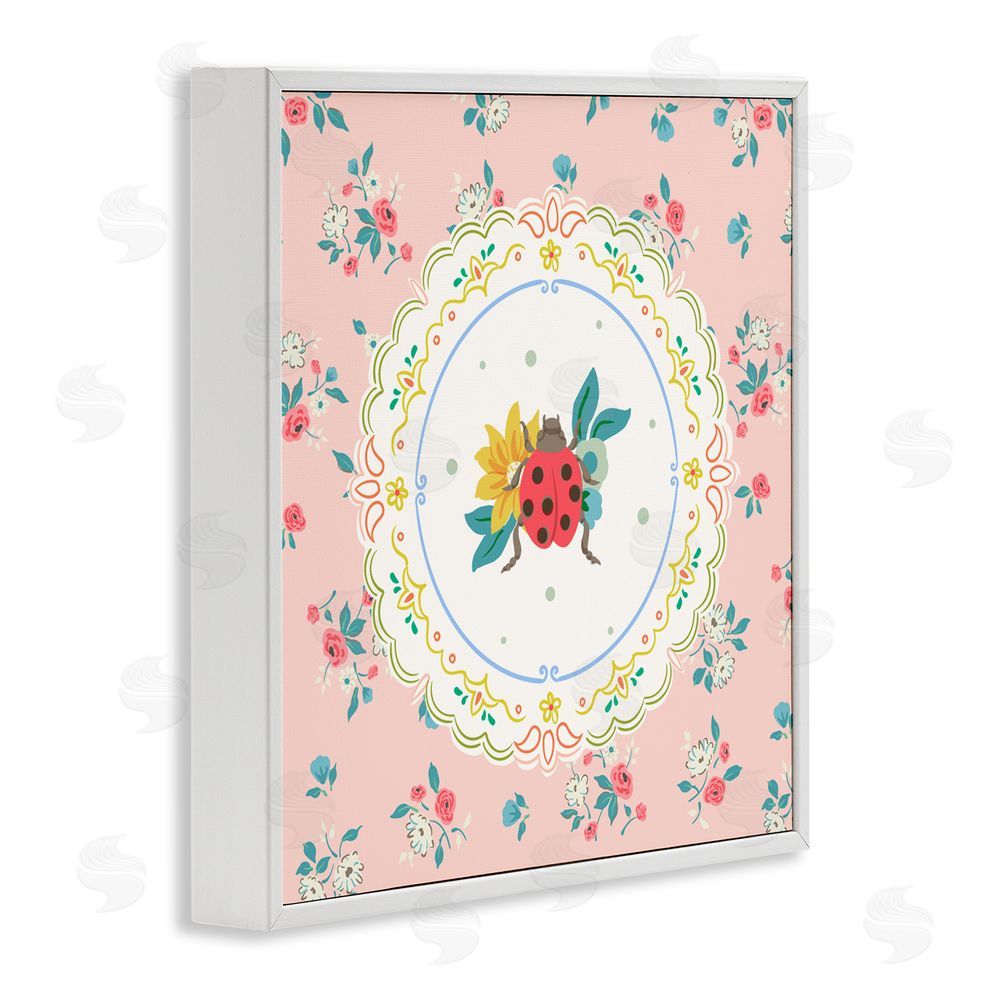 Angela Steahling Spring Lady Bug Lace Pattern White Framed Giclee Print Wall Art