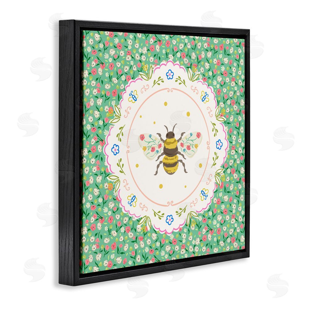 Angela Steahling Spring Bee Delicate Florals Black Floating Frame Canvas Wall Art Print