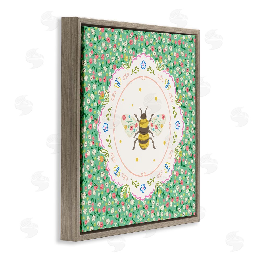 Angela Steahling Spring Bee Delicate Florals Brown Floating Frame Canvas Wall Art Print