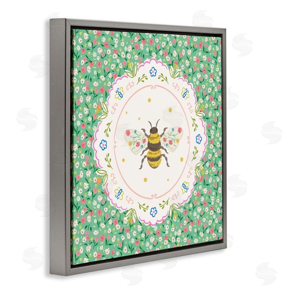 Angela Steahling Spring Bee Delicate Florals Gray Floating Frame Canvas Wall Art Print