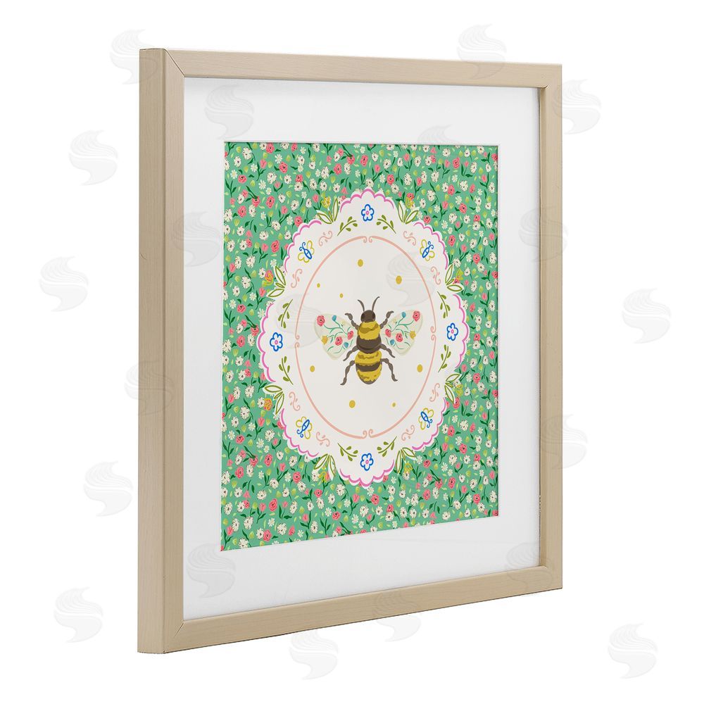 Angela Steahling Spring Bee Delicate Florals Brown Framed Print Under Glass Wall Art