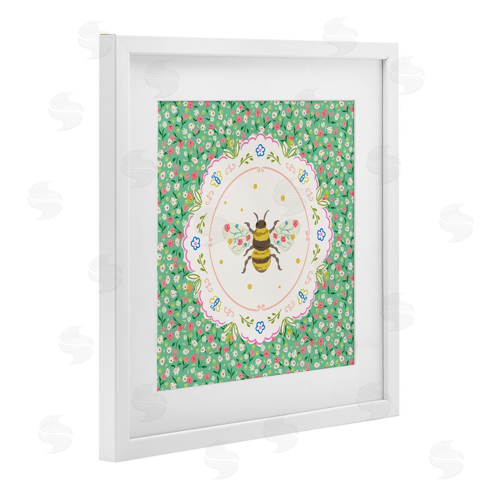 Angela Steahling Spring Bee Delicate Florals White Framed Print Under Glass Wall Art