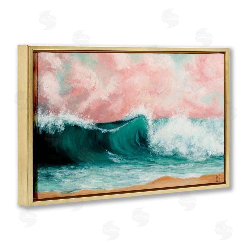 Sara Culpepper Crashing Seascape Waves Gold Floating Frame Canvas Wall Art Print