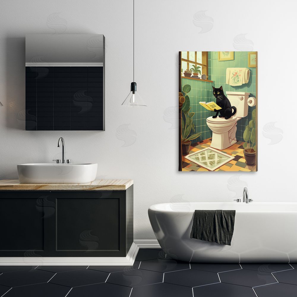 Andreas Magnusson Cat Reading On Toilet Stretched Canvas Wall Art Print in Room